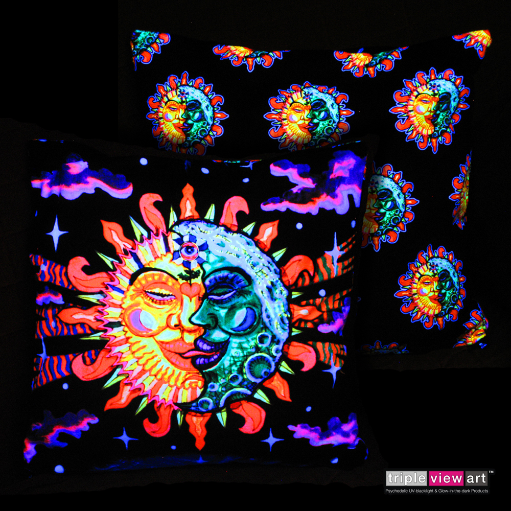 "Magic Sunmoon" UV Black Light Fluorescent Double Sided Cushion Cover Decorative Throw Pillow Case